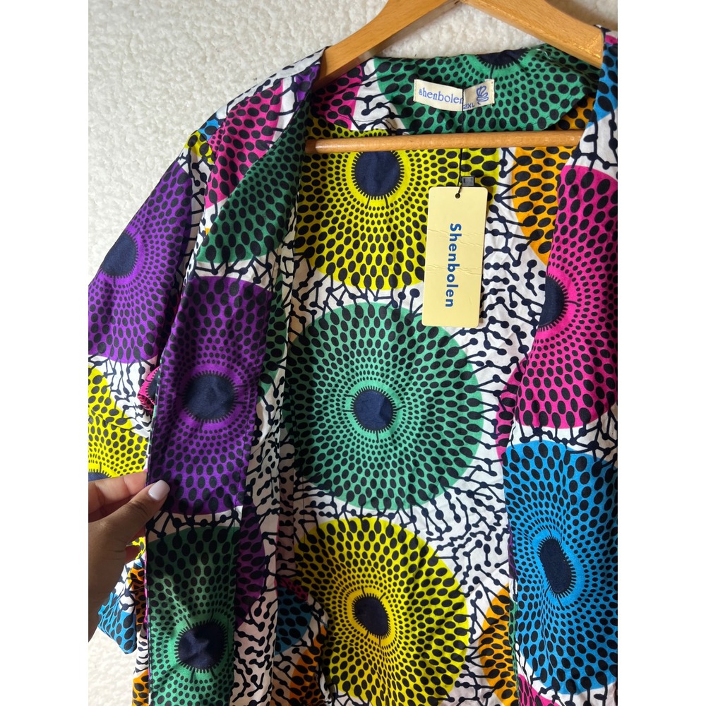 Shenbolen African Print Kimono Cardigan Multi Color Ankara Ruffle Sleeve 2XL NEW - Picture 4 of 9